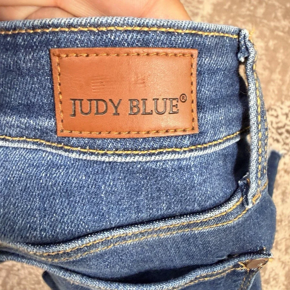JUDY BLUE Stretch Bootcut Denim Jeans Womens 7/28‎ Raw Hem Blue Fade